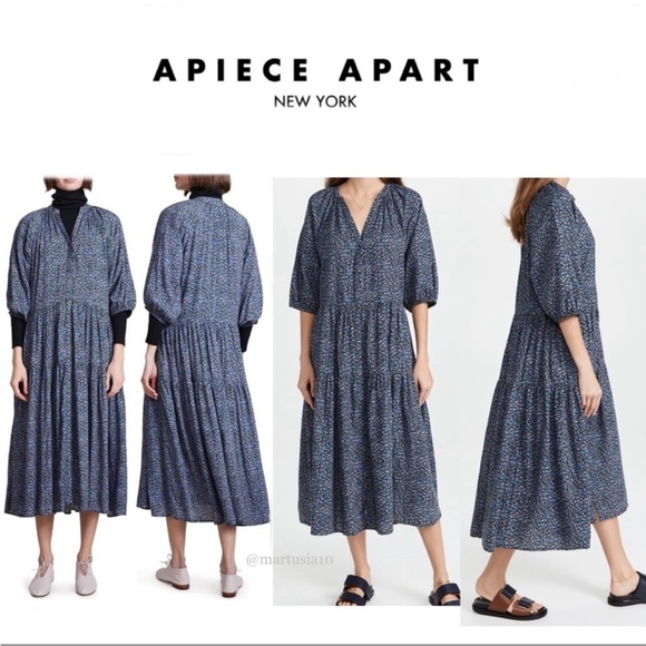 APIECE APART Mitte Puff Poet Sleeve Floral Print Midi Length Cotton Dress Size S - Picture 1 of 14
